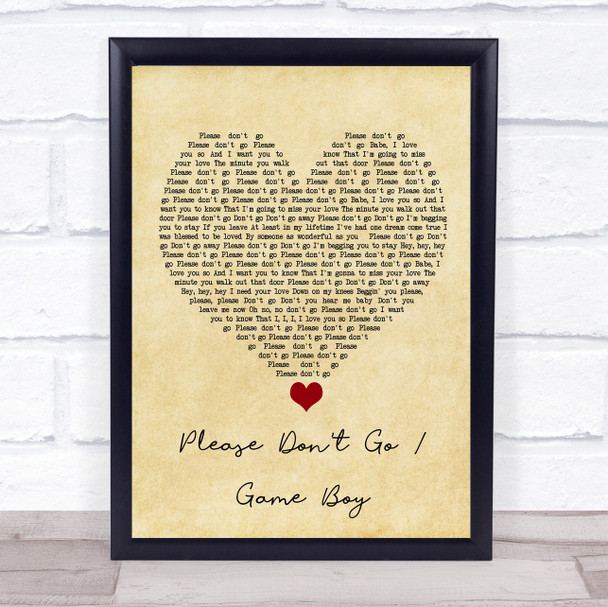 KWS Please Don't Go - Game Boy Vintage Heart Song Lyric Print