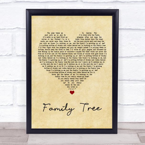 Kyle Falconer Family Tree Vintage Heart Song Lyric Print