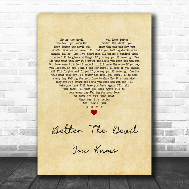 Kylie Minogue Better The Devil You Know Vintage Heart Song Lyric Print