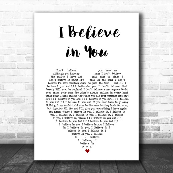 Kylie Minogue I Believe In You White Heart Song Lyric Print