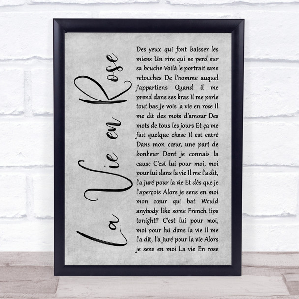 Lady Gaga La Vie en Rose Grey Rustic Script Song Lyric Print