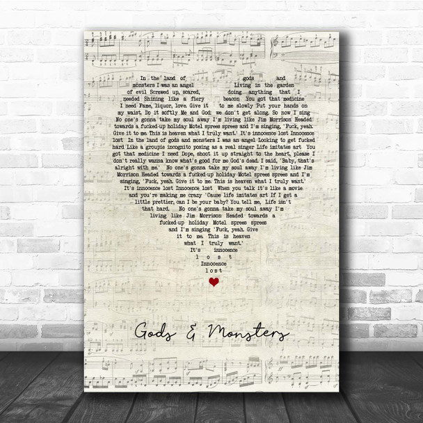 Lana Del Rey Gods & Monsters Script Heart Song Lyric Print