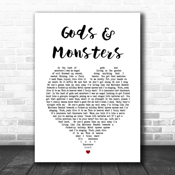 Lana Del Rey Gods & Monsters White Heart Song Lyric Print