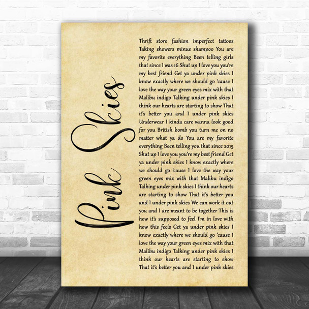 LANY Pink Skies Rustic Script Song Lyric Print