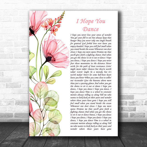 Lee Ann Womack I Hope You Dance Floral Poppy Side Script Song Lyric Print