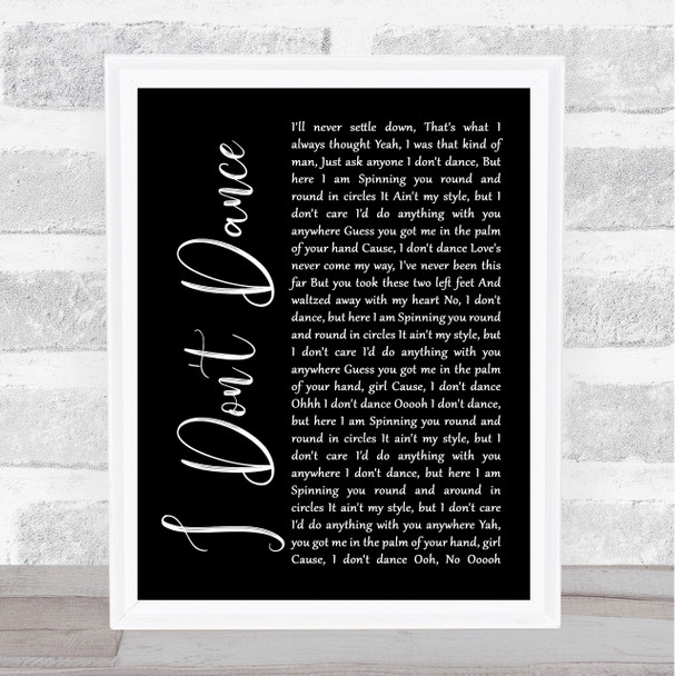 Lee Brice I Don't Dance Black Script Song Lyric Print