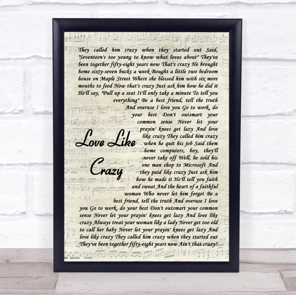 Lee Brice Love Like Crazy Vintage Script Song Lyric Print