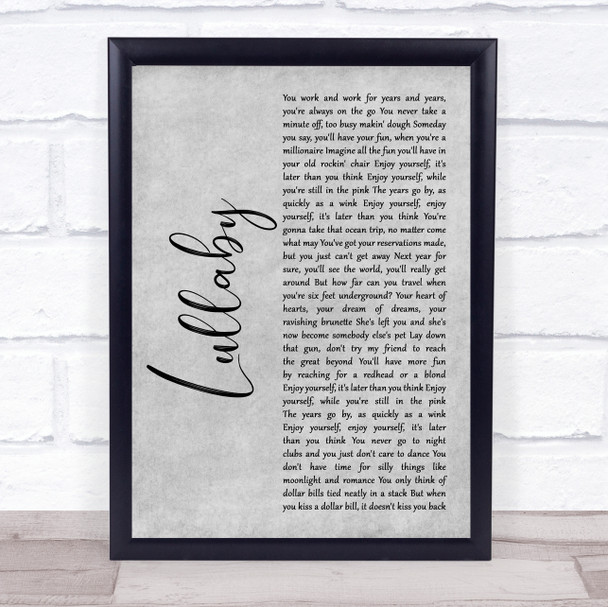 Lemar Lullaby Grey Rustic Script Song Lyric Print