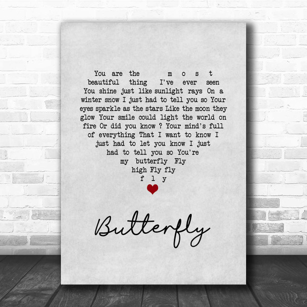 Lenny Kravitz Butterfly Grey Heart Song Lyric Print