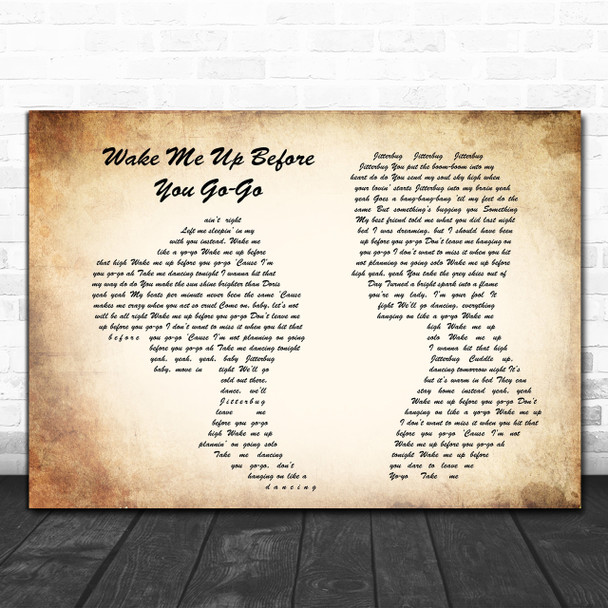 Wham Wake Me Up Before You Go-Go Man Lady Couple Song Lyric Music Wall Art Print