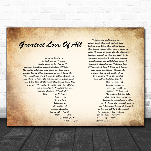 Whitney Houston Greatest Love Of All Man Lady Couple Song Lyric Music Wall Art Print