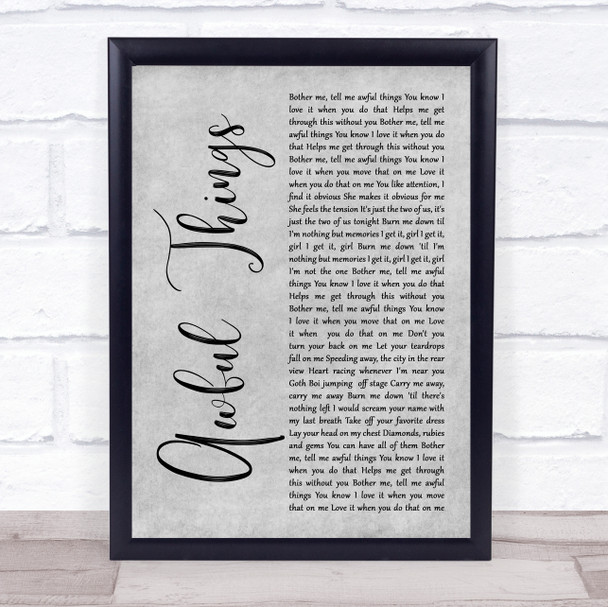 Lil Peep Awful Things Grey Rustic Script Song Lyric Print