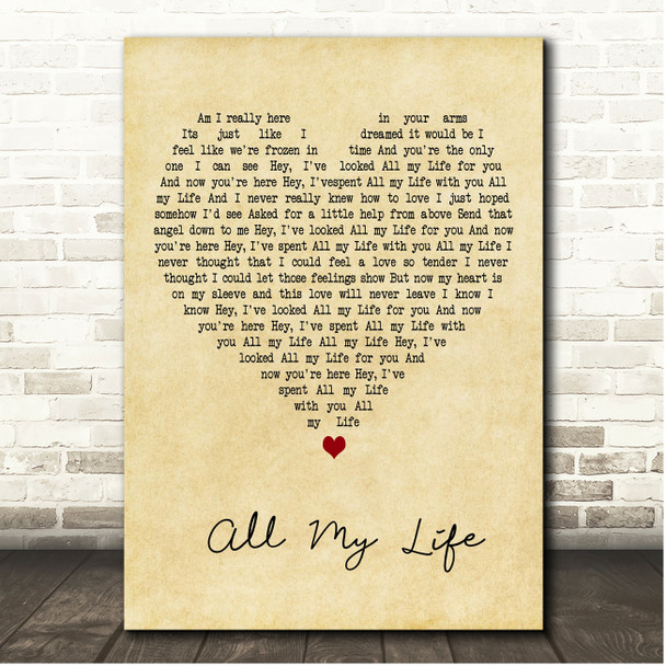 Linda Ronstadt All My Life Vintage Heart Song Lyric Print