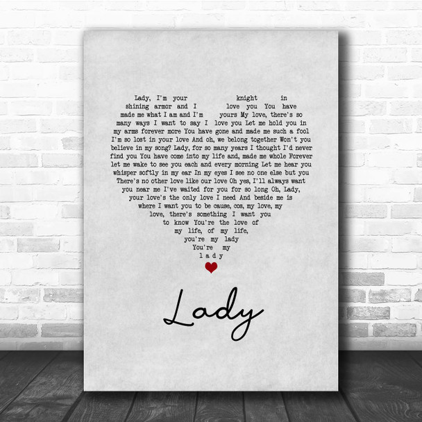 Lionel Richie Lady Grey Heart Song Lyric Print