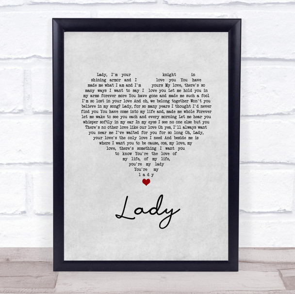 Lionel Richie Lady Grey Heart Song Lyric Print