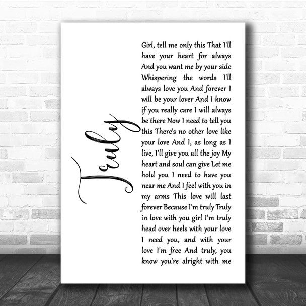 Lionel Richie Truly White Script Song Lyric Print