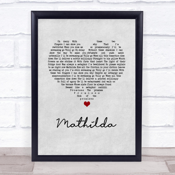 Little Comets Mathilda Grey Heart Song Lyric Print