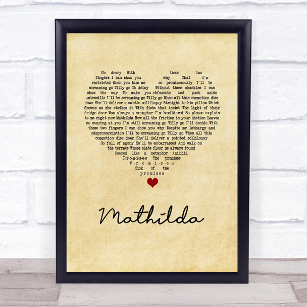 Little Comets Mathilda Vintage Heart Song Lyric Print