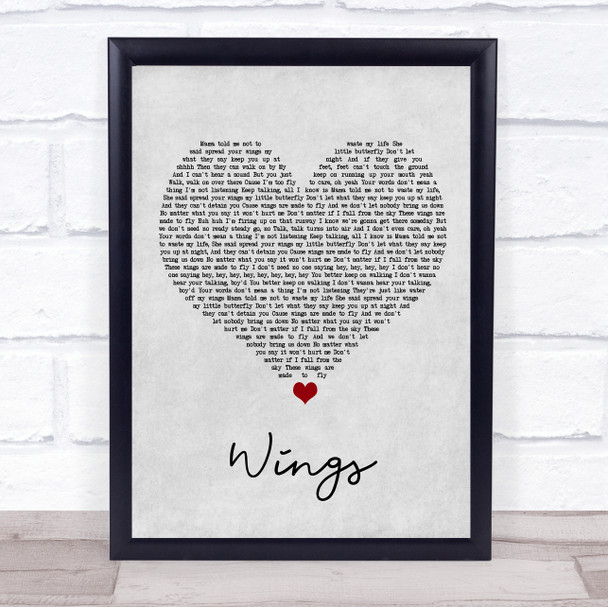 Little Mix Wings Grey Heart Song Lyric Print