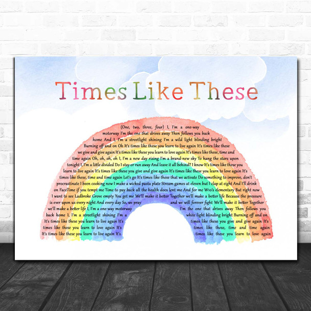 Live Lounge Allstars Times Like These Watercolour Rainbow & Clouds Song Lyric Print