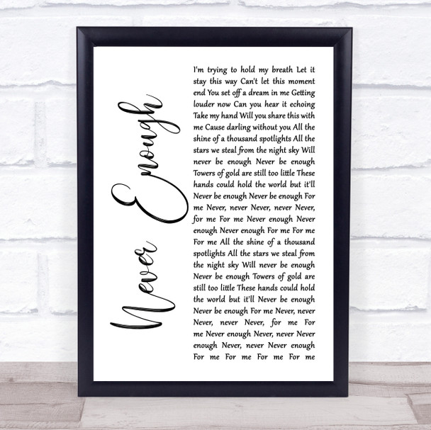 Loren Allred Never Enough White Script Song Lyric Print