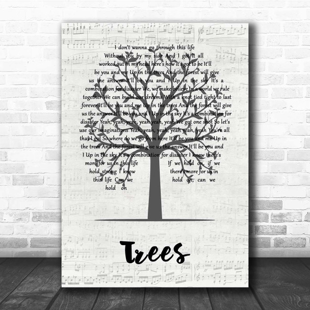 Lovehammers Trees Music Script Tree Song Lyric Print