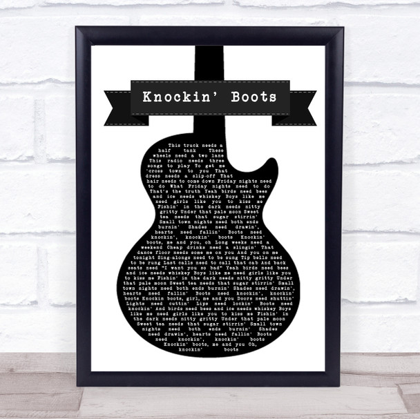 Luke Bryan Knockin' Boots Black & White Guitar Song Lyric Print