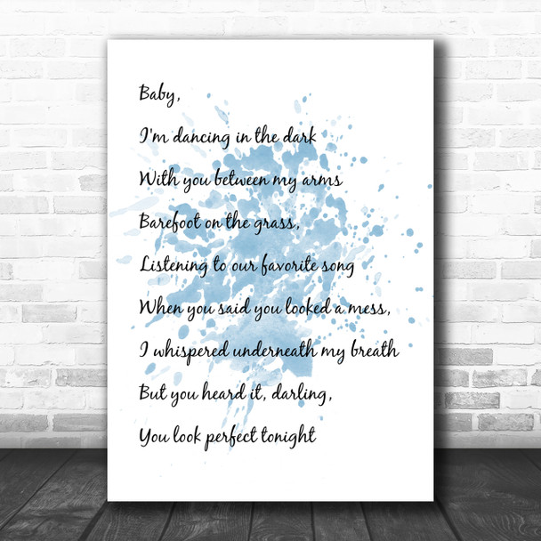 Blue White & Black Ed Sheeran Perfect Song Lyric Music Wall Art Print
