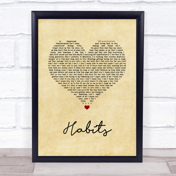 Machine Gun Kelly Habits Vintage Heart Song Lyric Print