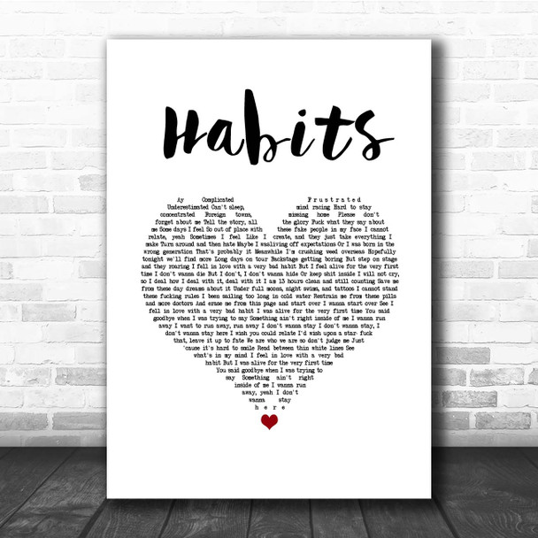 Machine Gun Kelly Habits White Heart Song Lyric Print