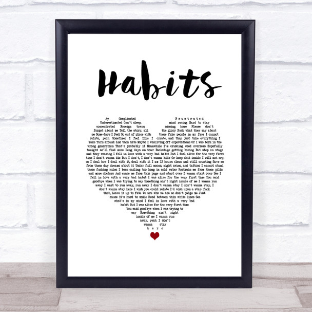 Machine Gun Kelly Habits White Heart Song Lyric Print