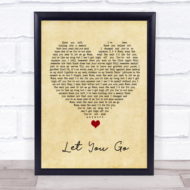 Machine Gun Kelly Let You Go Vintage Heart Song Lyric Print