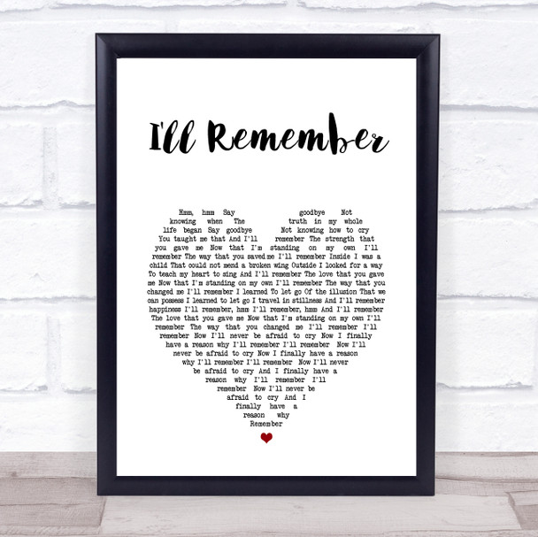 Madonna I'll Remember White Heart Song Lyric Print