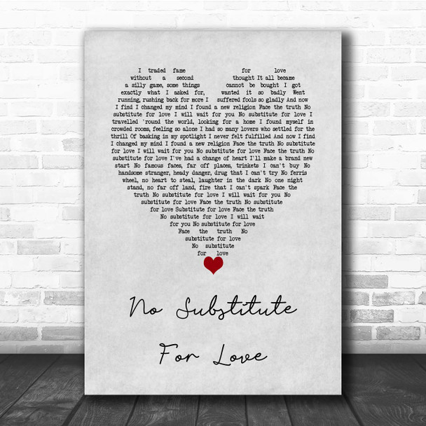 Madonna No Substitute For Love Grey Heart Song Lyric Print