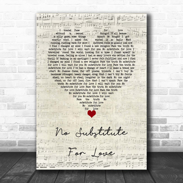 Madonna No Substitute For Love Script Heart Song Lyric Print