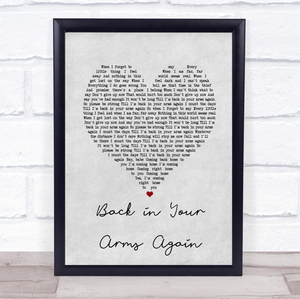 Magnum Back in Your Arms Again Grey Heart Song Lyric Print