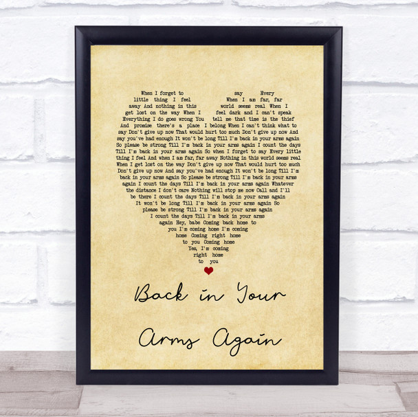 Magnum Back in Your Arms Again Vintage Heart Song Lyric Print