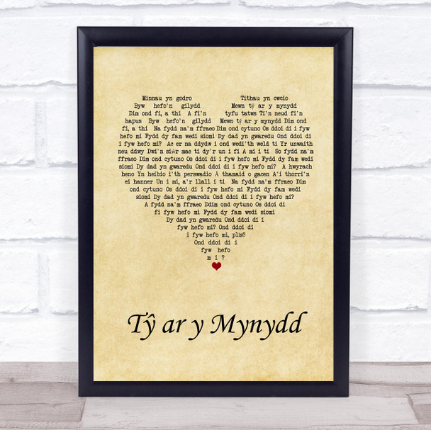 Maharishi T? ar y Mynydd Vintage Heart Song Lyric Print