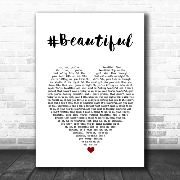 Mariah Carey #Beautiful White Heart Song Lyric Print