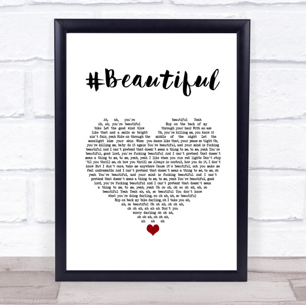 Mariah Carey feat. Miguel #Beautiful White Heart Song Lyric Print