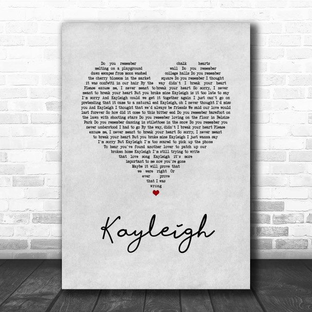 Marillion Kayleigh Grey Heart Song Lyric Print Marillion Kayleigh Grey Heart Song Lyric Print