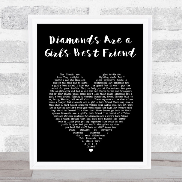 Marilyn Monroe Diamonds Are a Girl's Best Friend Black Heart Song Lyric Print