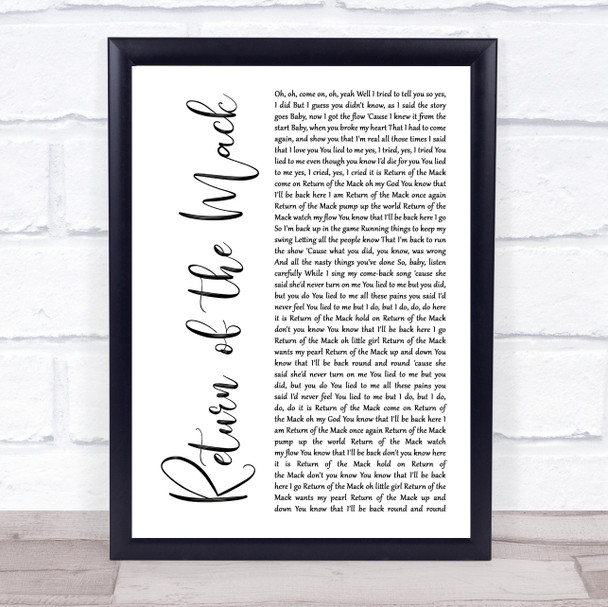 Mark Morrison Return of the Mack White Script Song Lyric Print