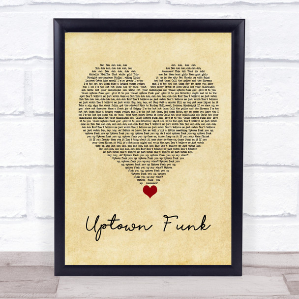 Mark Ronson Uptown Funk Vintage Heart Song Lyric Print