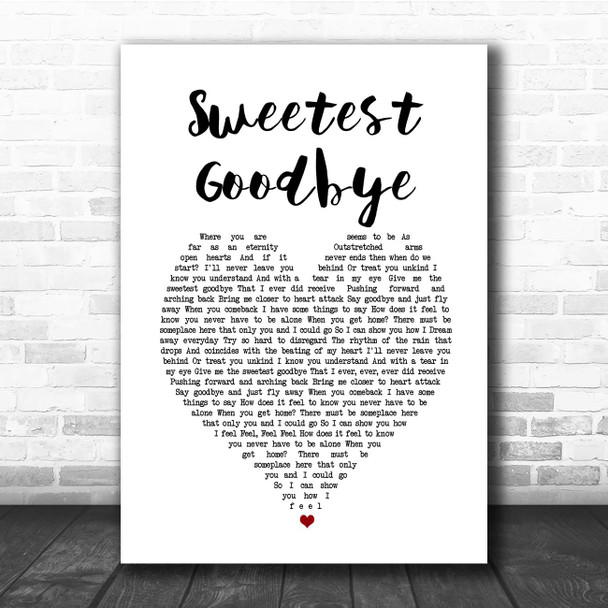 Maroon 5 Sweetest Goodbye White Heart Song Lyric Print
