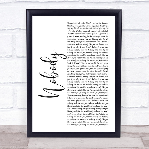 Martin Jensen & James Arthur Nobody White Script Song Lyric Print