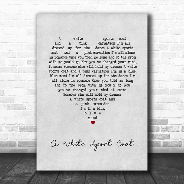 Marty Robbins A White Sport Coat Grey Heart Song Lyric Print