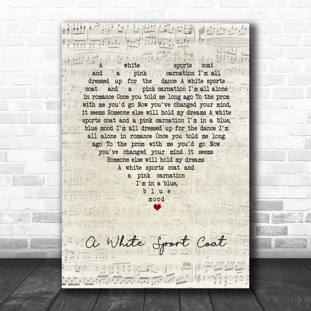 Marty Robbins A White Sport Coat Script Heart Song Lyric Print Marty Robbins A White Sport Coat Script Heart Song Lyric Print