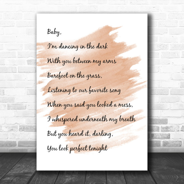 Watercolour White & Black Ed Sheeran Perfect Song Lyric Music Wall Art Print