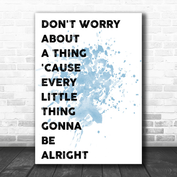 Blue Bob Marley Don't Worry Song Lyric Music Wall Art Print